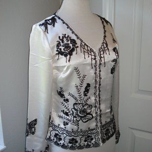 Beaded Jacket or Blouse Winter White & Black Beads